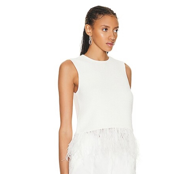 NWT FRAME XS off-white crocheted top with feathers - Picture 2 of 11